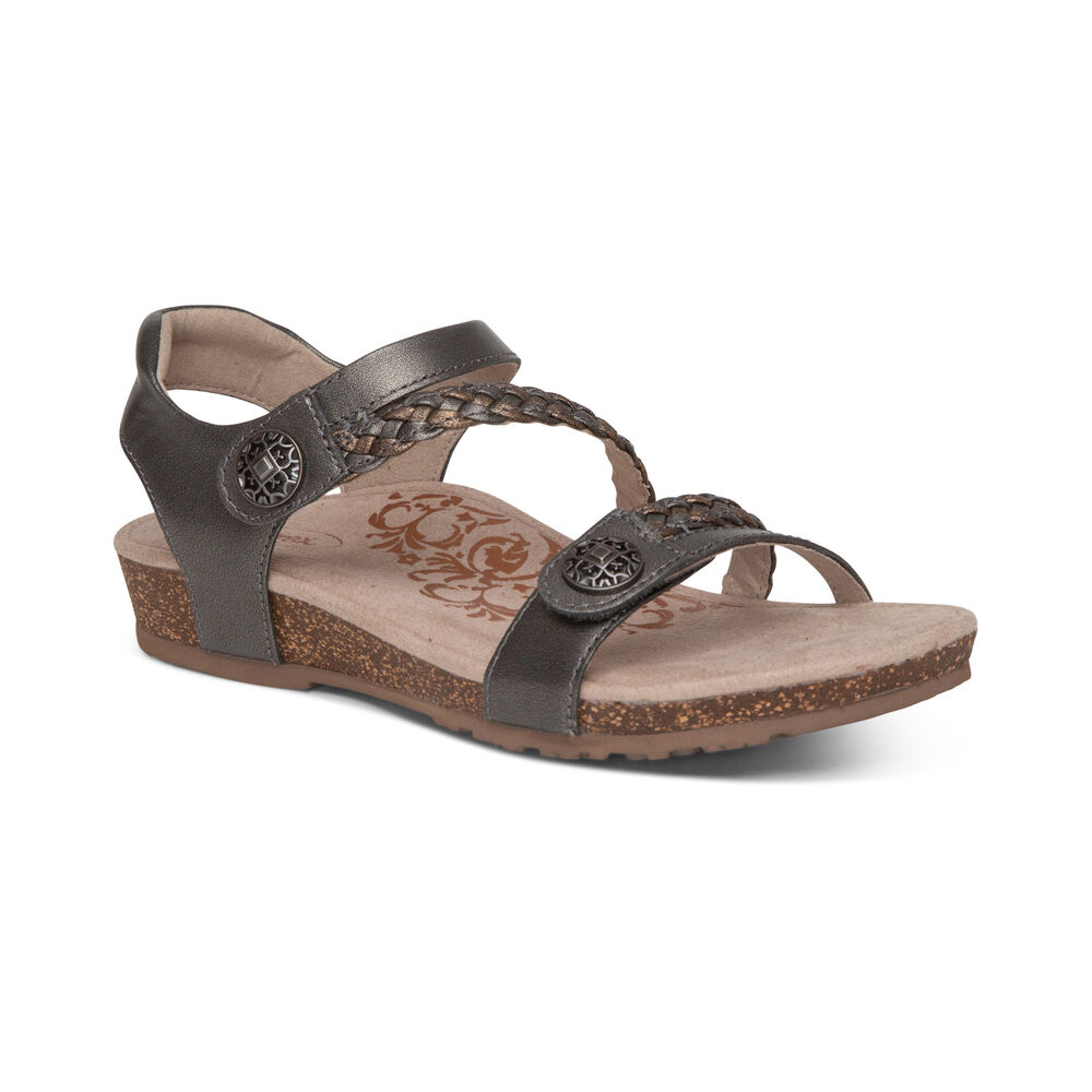 Aetrex Women's Jillian Braided Quarter Strap Sandals - Gunmetal | USA SSMYMPO